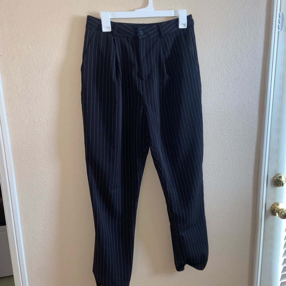 vintage striped trousers black dress slacks high waist glamour fashion y2k pants - Picture 5 of 11